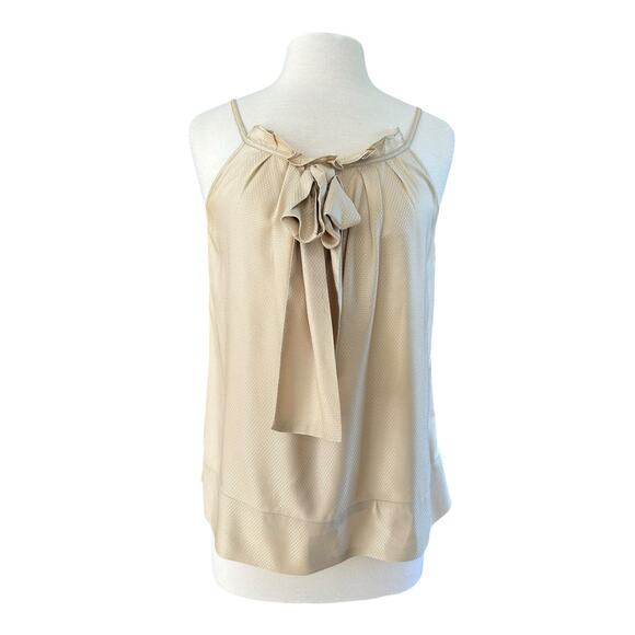Diane Von Furstenberg Gold Silk Pleated Neck Bow Tie Cami Tank Blouse Small Med - Picture 1 of 5